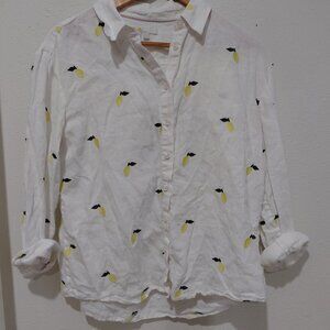 Boden White Lemon Top Blouse Size 6P Buttons Long Sleeve